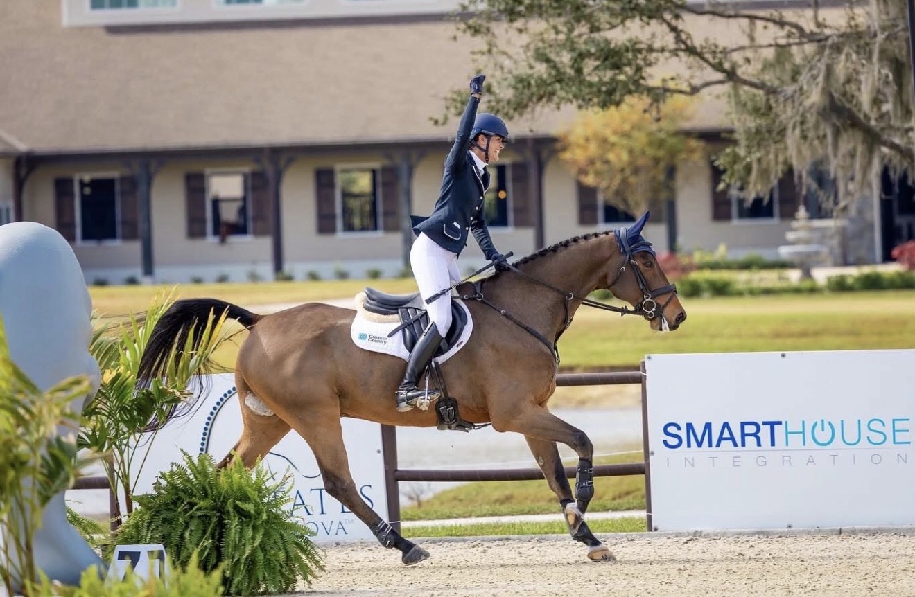 Hayley Frielick celebrating with Sportsfield Lumiere at TerraNova CCI4★-L, 2nd place finish